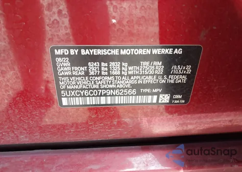 2023 BMW X6 xDrive40I from USA, damaged, VIN 5UXCY6C07P9N62566